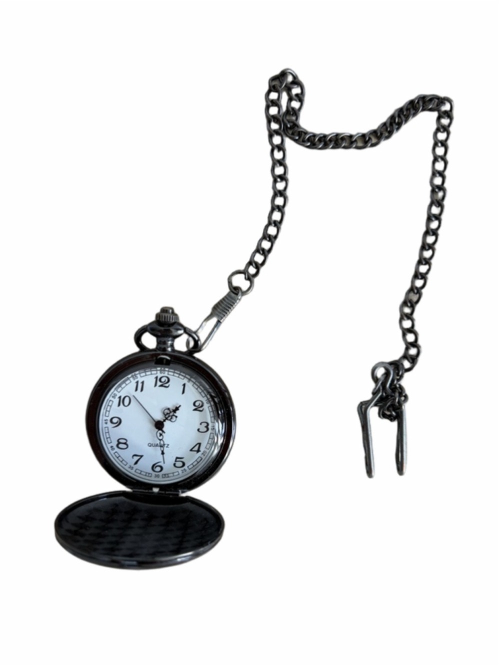 Black Pocket Watch with White Face, One Size